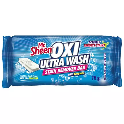 Shield Mr Sheen Oxi Ultra Wash Stain Remover Bar - 75g, Powerful Stain and Dirt Removal for Clothes and Fabrics, Sh1096