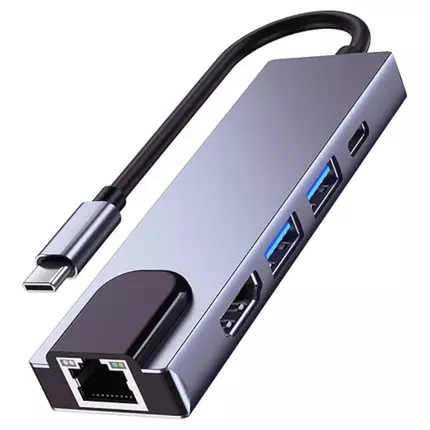 Generic USB Type C 5 IN 1 USB 3.0 Ports 2, LAN Port 1, HDMI Port 1, Type C Port 1 RJ45