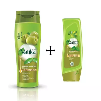 Vatika Shampoo Nourish and Protect, Rejuvenate Hair, Strengthening & Moisturizing Hair Cleanser for Curly Hair, Damaged Hair, All Hair Types 400ml with FREE CONDITIONER 200ml