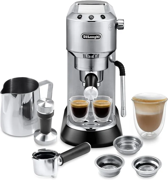 De’Longhi Dedica Arte Espresso Machine with My LatteArt Steam Wand (Milk Frother), 15-Bar Pump & 3-Level Temp Control - Compact Espresso Maker for Latte & Cappuccino - Italian Stainless Steel Design