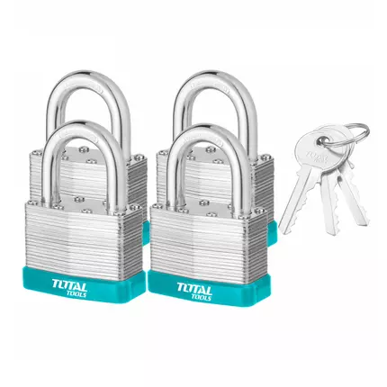 Total Laminated Key Alike Padlock 50mm with 4 Iron keys, Solid Brass Cylinder with Bolts 4pcs Set TLPK365004