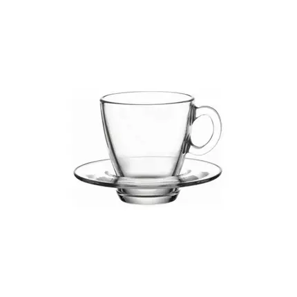 Pasabahce Aqua Cup Saucer 215ml 6pcs Round Shape and Dishwasher Safe 95040