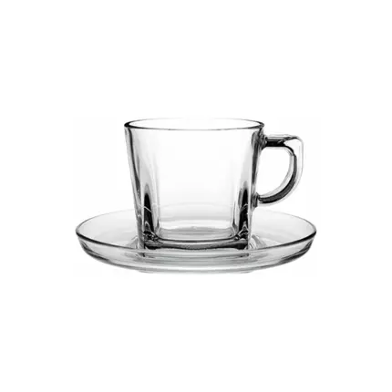 Pasabahce Carre Cup Saucer 215ml 6pcs Round Shape and Dishwasher Safe 95307