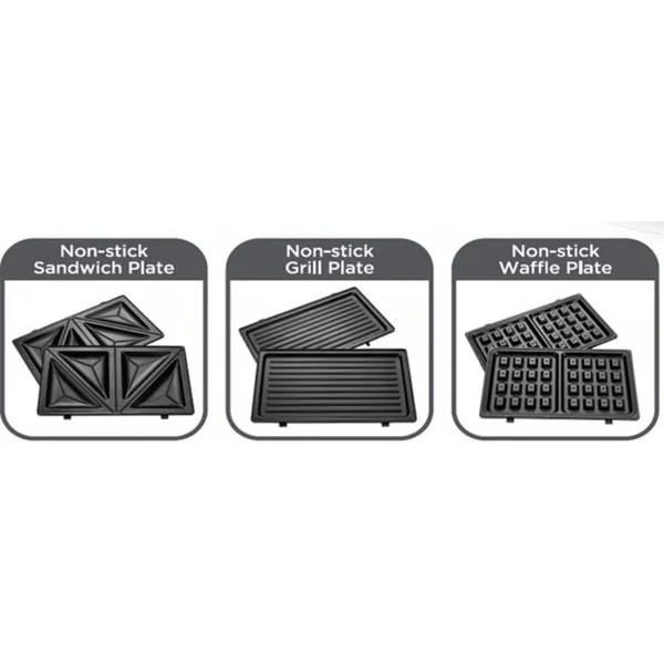 Black & Decker Sandwich Maker 780W 3 In 1 Interchangeable, Multifunctional, Removable Plates, Uniform Cooking, Safe Operation, Auto Shut-Off, Non-Stick Coating Black TS2130-B5