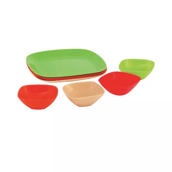 Cello Plastic Plate & Bowl Set Square Party 260 x 20 - 110 x 50mm 8pc Set (Pack of 3)