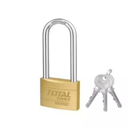 Total Brass Padlock Heavy Duty Long Shackle 60mm, Solid Brass Cylinder with Pins, 3pcs Brass Keys TLK32602L