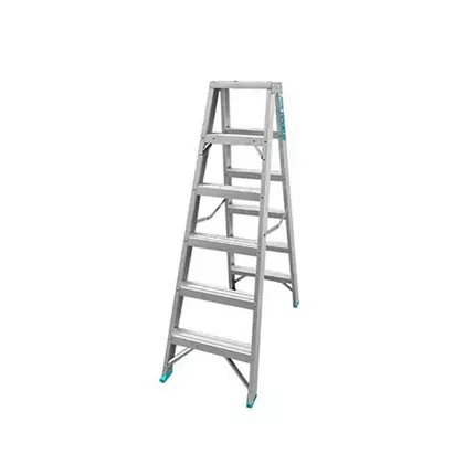 Total Double Sided Folding Ladder Aluminium 2 x 6 Steps, Easily Foldable for Space Saving Storage, Oxidation THLAD01061