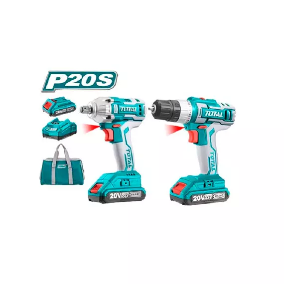 Total Drill Machine & Impact Wrench Cordless Li-Ion 2pc Combo Kit TCKLI2007