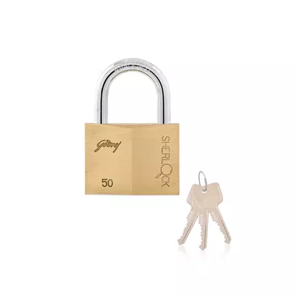 Godrej Sherlock Padlock 50mm, Hardened Shackle Double Locking, High Precision Brass Pin Tumbler Mechanism, Anti-Pick Technology to Enhance Security Brass In Blister Pack 7072
