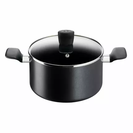 Tefal Super Cook Stew Pot 22cm + Lid Non Stick Thermo Signal 100% Safe Stew Pan Black Aluminium B4594584
