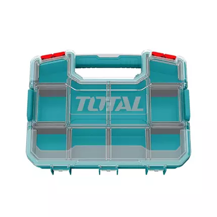 Total Empty Tool Box Plastic Organizer 37 x 29.6 x 6.5cm with Built in Carry Handle and Latch for Easy Transport, Removable Dividers TPBX1151