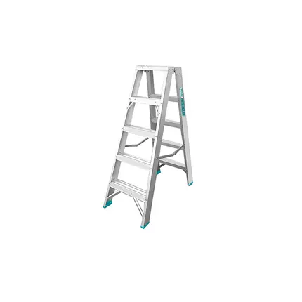 Total Double Sided Folding Ladder Aluminium 2 x 5 Steps, Easily Foldable for Space Saving Storage, Oxidation THLAD01051