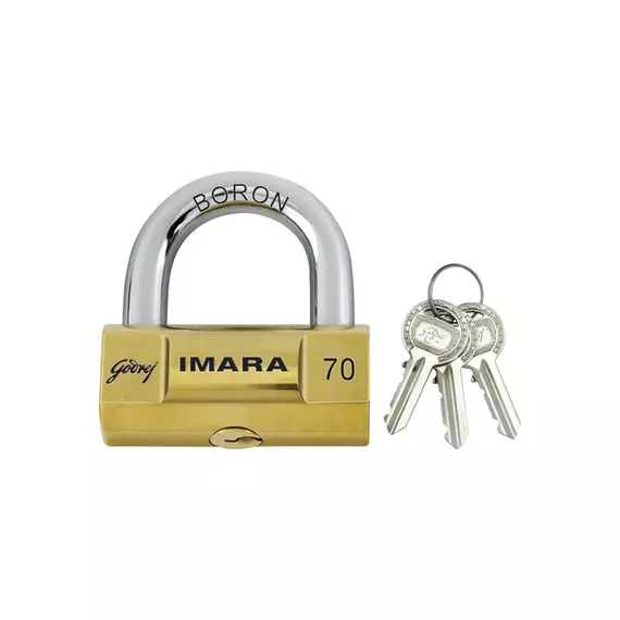 Godrej Imara Brass Padlock 70mm with 3 Keys Lock for Shutters, Strong Brass Body with Rivetless and Jointless Construction Makes The Lock Strong, Durable and Ideal Safety Essential Grills & Main Doors