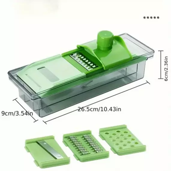 Decakila Manual Vegetable Grater 6in1 - SS Blade Easy to Use, Safety Design, Veggie Chopper, Onion Chopper, Vegetable Chopper with Container, Mandoline Slicer KMTT083W
