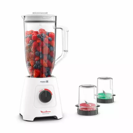 Moulinex Blender 600W BlendForce XXL Jar 2.8 L Blender Smoothie Maker Mixer 2 Attachments 2.8L XXL Plastic Jar 6 Powelix Blades Ice Crush 2 Speeds LM458127
