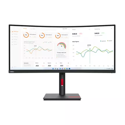 Lenovo Think Vision 34" Ultrawide Monitor - LED, 3440x1440 Resolution, QHD, Curved Display, Tilt, Swivel, and Lift Stand, 63D4GAT1UK.