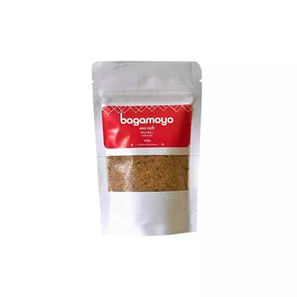 Bagamoyo Pili Pili Spicy Sea Salt, 100g Pouch with Chilli and Black Pepper, Iodized