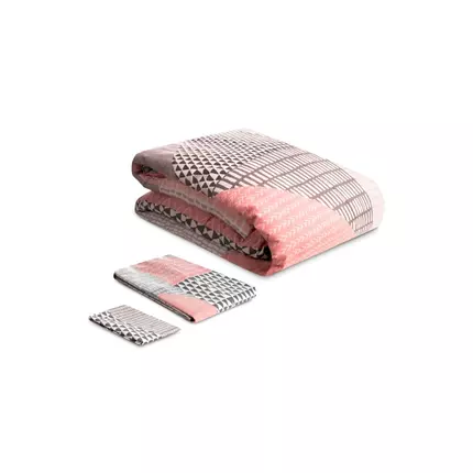 Comforter Larrson Geometric Design, 1pc Duvet, 1pc Bedsheet & 2pc Standard Pillow Cases Pink