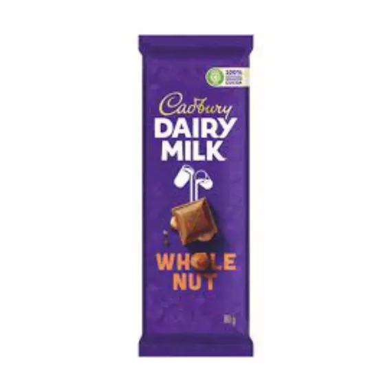 Cadbury Dairy Milk Wholenut 80g (Pack of 12Pcs)