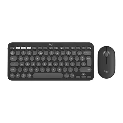 Logitech Pebble Keyboard 2 Bluetooth Combo - Tonal Graphite Color, US International Layout, Designed for Compact and Stylish Typing Across Multiple Devices.