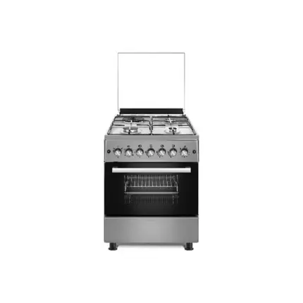EvoQ Freestanding Cooker 60 x 60cm, 3 Gas Hobs 1 Hot Plate Electric Multifunction Oven Cooker Euro Pool Burners, Stainless Steel Body with Glass Lid and Glass Door Silver EC - 5831EO.ES