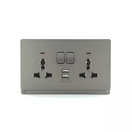 Tronic Universal Twin Socket Switch with USB 13 Amps Neon Grey TD 5213-UN-UB-GY