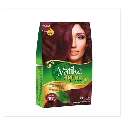 Dabur Vatika Henna Hair Color Hair Dye, Zero Ammonia Henna for Strong and Shiny Hair, Grey Coverage, 6 Sachets Burgundy