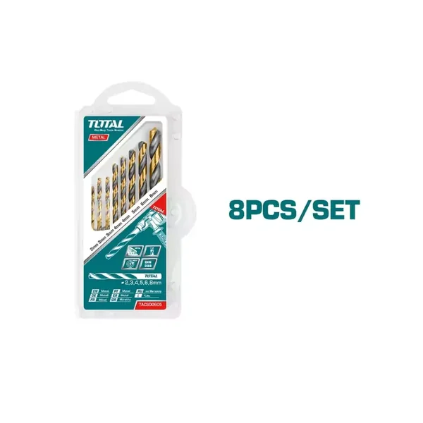 Total Drill Bit Set HSS Twisted Pack of 8 TACSD0801