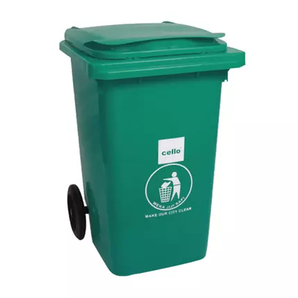 Cello Plastic Dustbin 120L With Wheel Ergonomic Flip Top Waste Bins Large With Swing Lid Durable