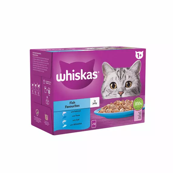 Whiskas Pouch Singles 85g Fish Favorites in Jelly JDD01450 (Pack of 48)