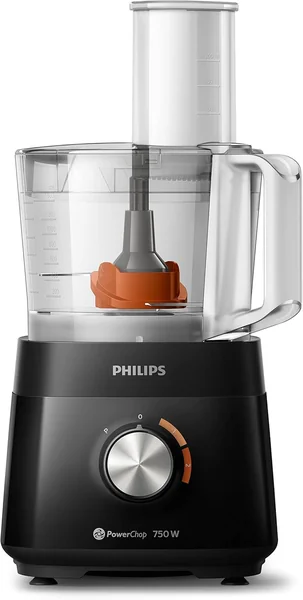 Philips 5000 Series Food Processor - 750W, 1.5L Bowl Capacity, 6 Accessories, 2 Speeds - HR7302/90 Black