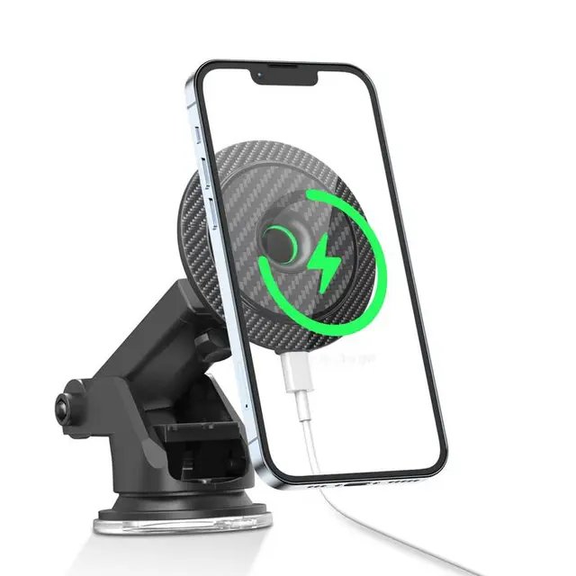 Green Lion Carbon Fiber Magnetic Wireless Car Charger 15W -Black