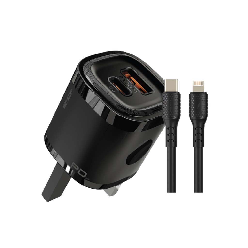 Green Lion PD+QC 20W One-way solution +TC-IPH data cable 1m Black/Orange