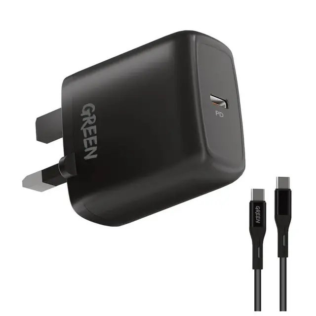 Green Lion Type-C Port Wall Charger 20W UK with PVC Type-C to Type-C Cable 1.2M