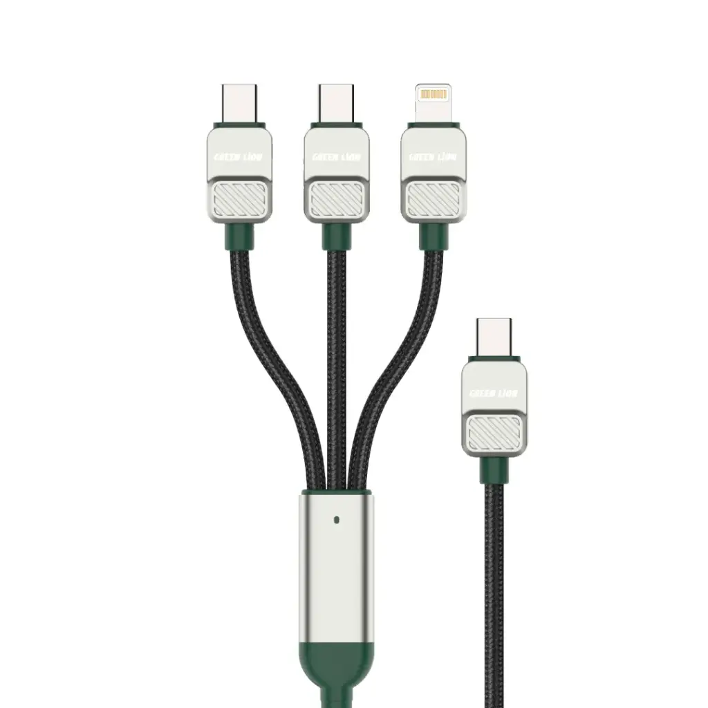 Green Lion 3-in-1 Cable Braided Type-C to C+C+L - Black + Dark Green