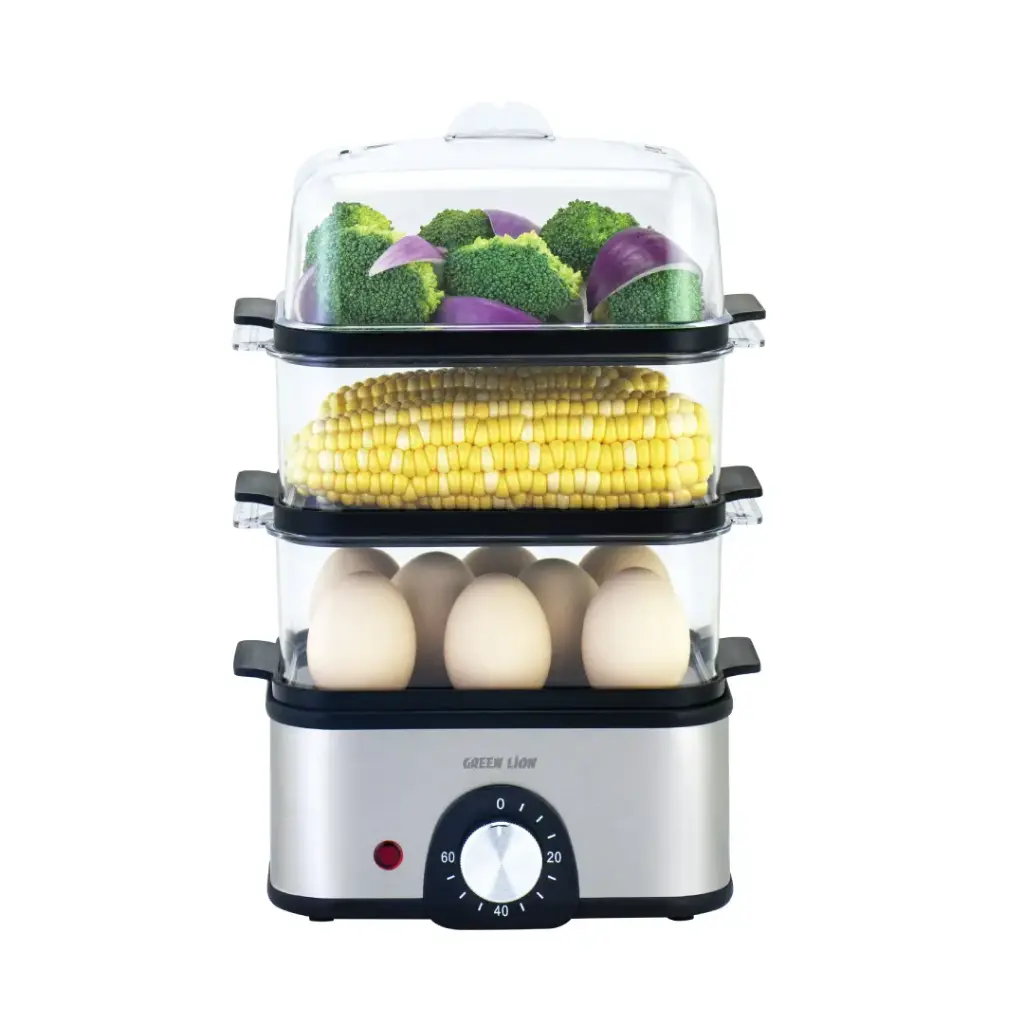 Green Lion 3-Tier Egg Cooker | Vegetable Steamer 500W - Gray