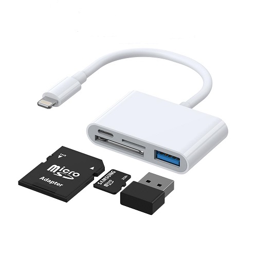 Green Lion 4-In-1 Lightning OTG Adapter with SD TF Card Slots Type-C and USB-A Ports