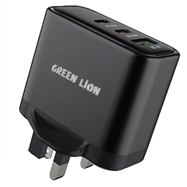 Green Lion Ultra Quick 3 Output Compact Charger with Type-A to Type-C and Type-C to Lightning Cable