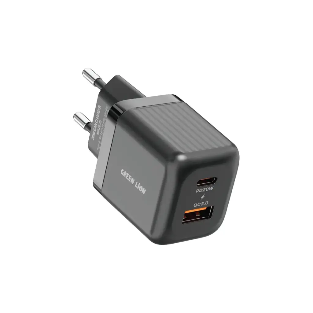 Green Lion Ultra Compact GaN Wall Charger EU Pin A+C 20W (with C to C / C to L Cable) - Black