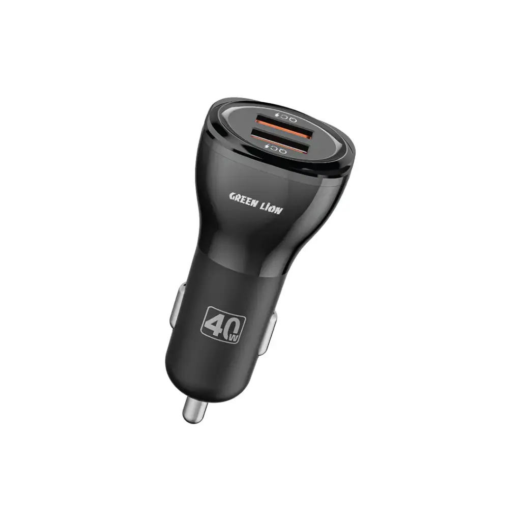 Green Lion Dual Port Car Charger 40W (with C to C / C to L Cable) - Black