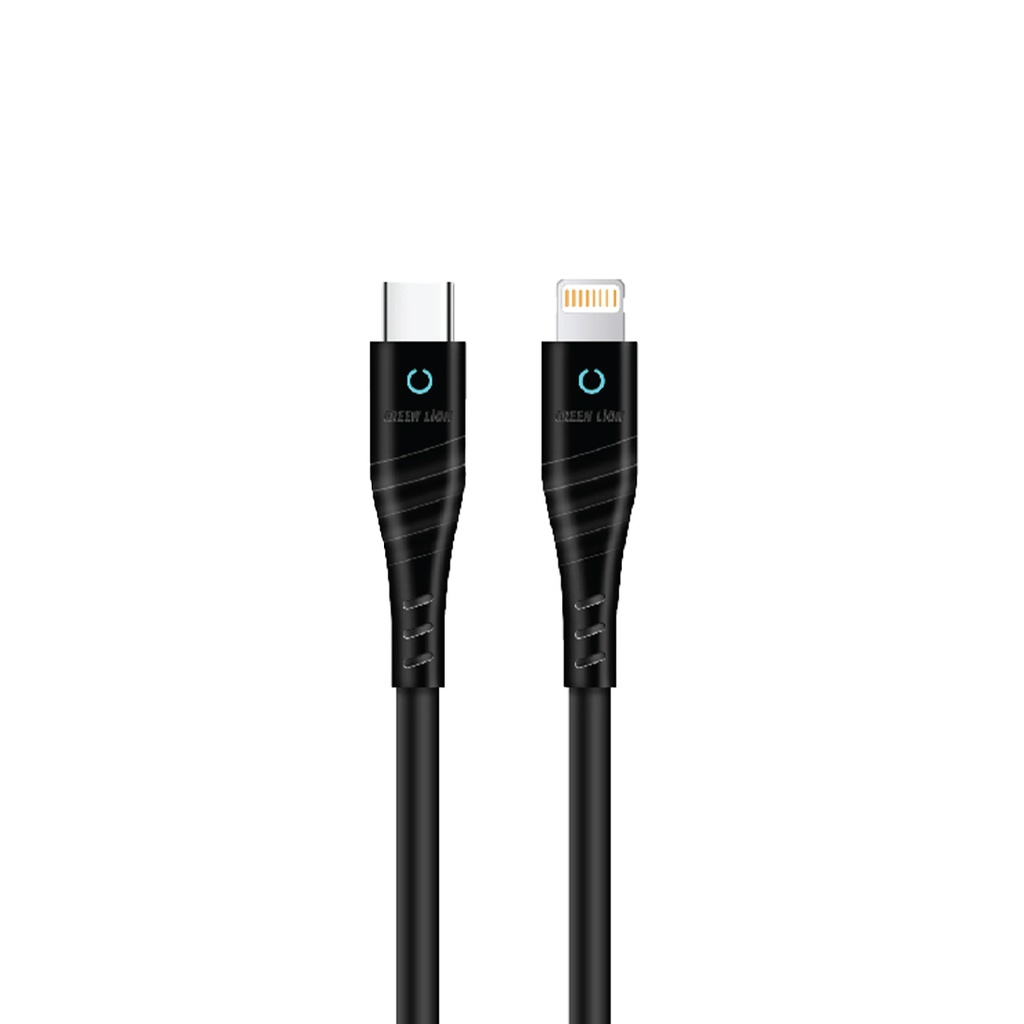 Green Lion PVC USB-C to Lightning Cable with LED Indicator 1M PD 20W - Black