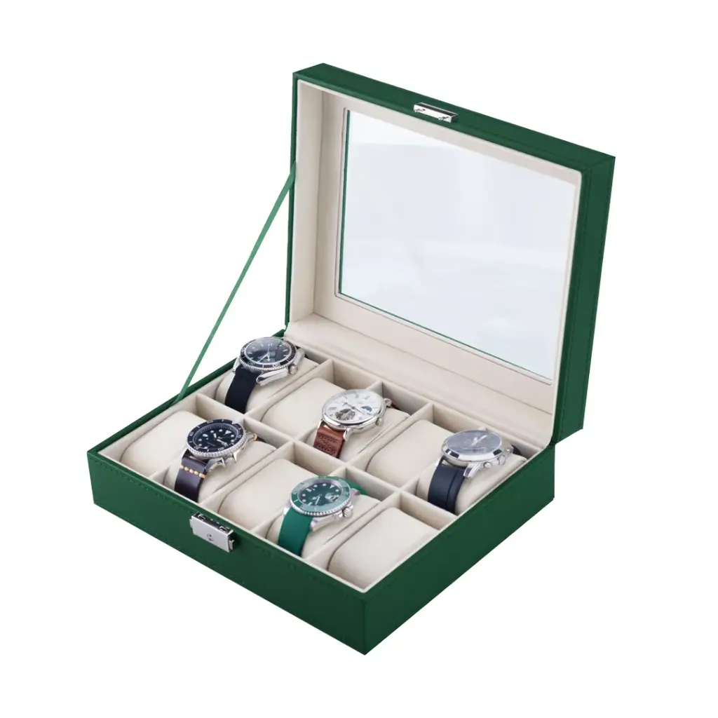 Green Lion classic Watch Box 10 slots with Glass - Green