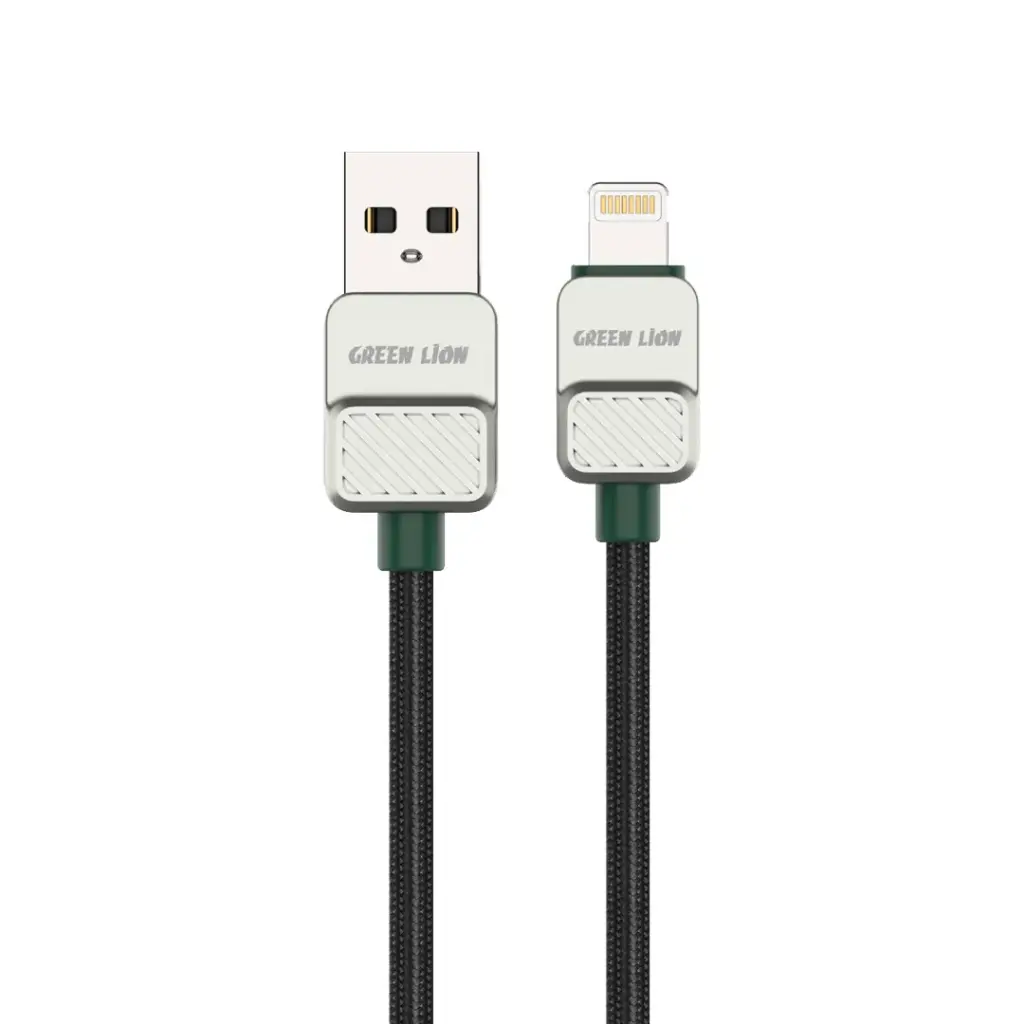 Green Lion USB-A to Lightning Electroplated Braided Cable - Black + Dark Green