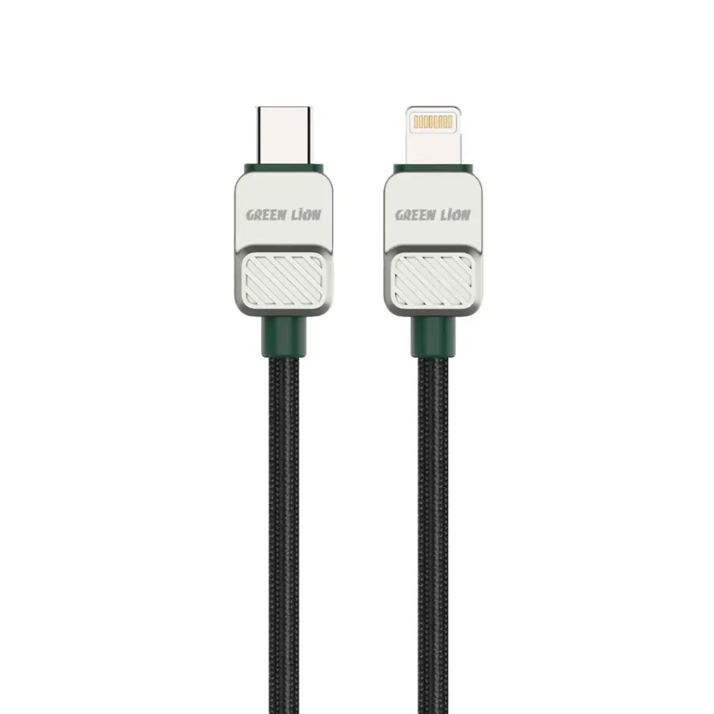 Green Lion USB-C to Lightning Electroplated Braided Cable - Black + Dark Green
