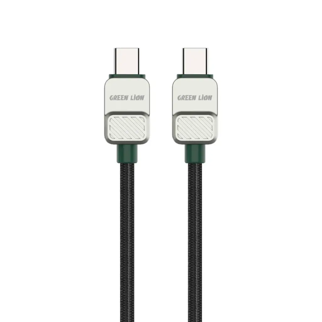 Green Lion USB-C to USB-C Electroplated Braided Cable - Black + Dark Green