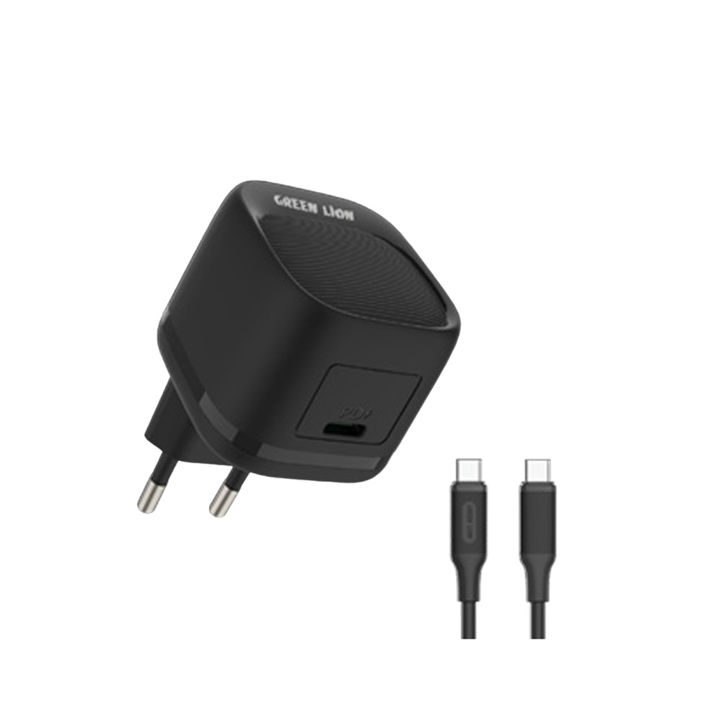Green Lion PD 20W USB-C EU Wall Charger With USB-C To USB-C Cable - Black