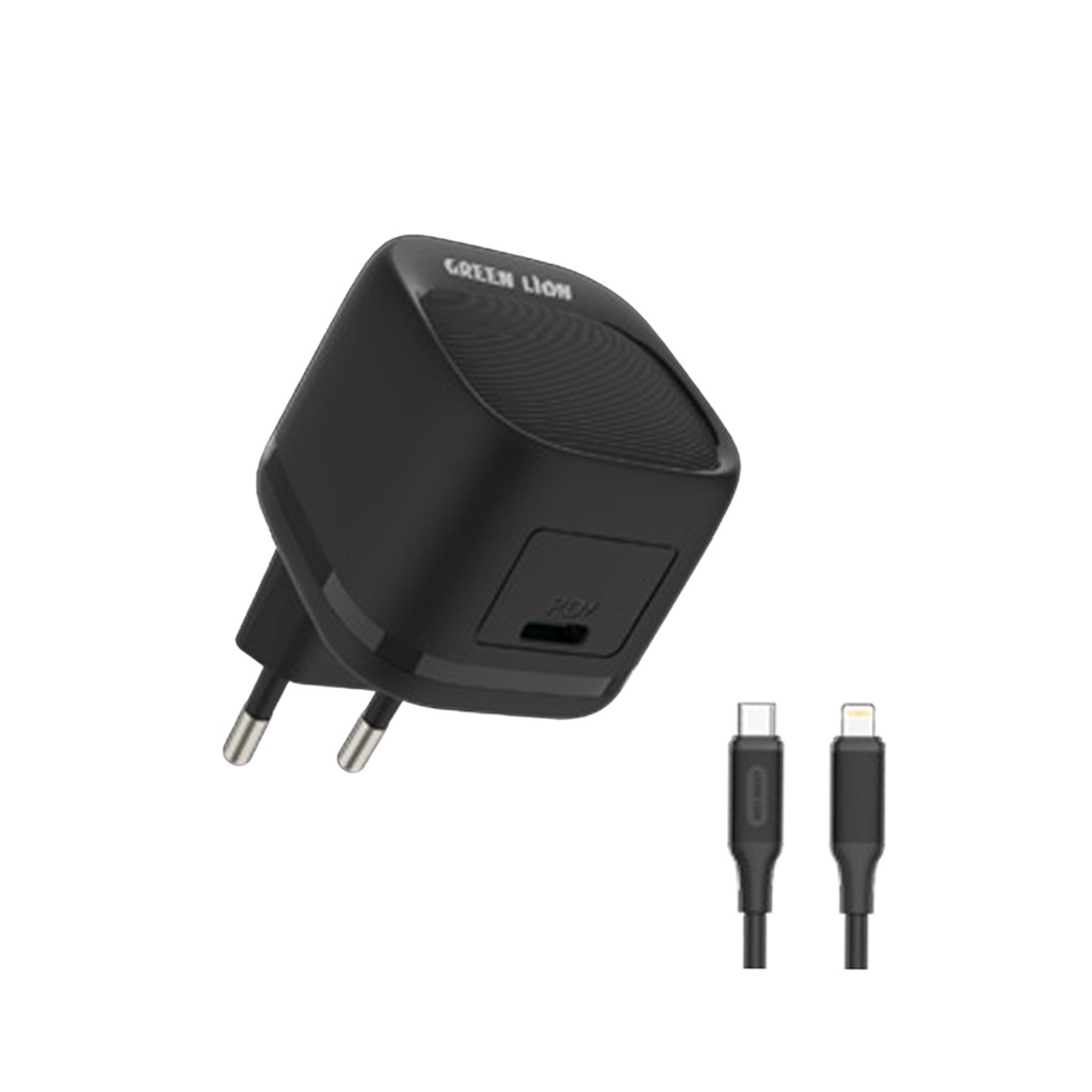 Green Lion PD 20W USB-C EU Wall Charger With USB-C To Lightning Cable - Black