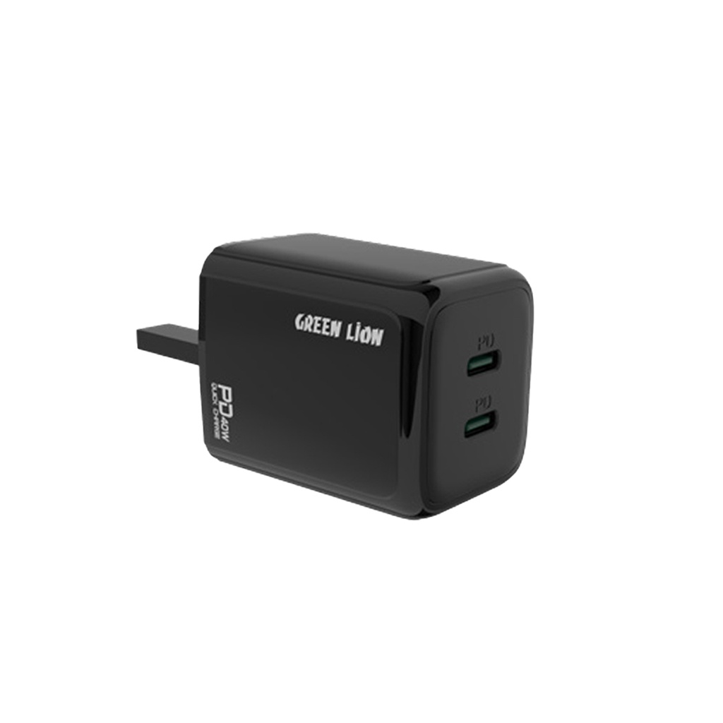 Green Lion 40W Dual PD Wall Charger With USB-C To USB-C Cable - Black