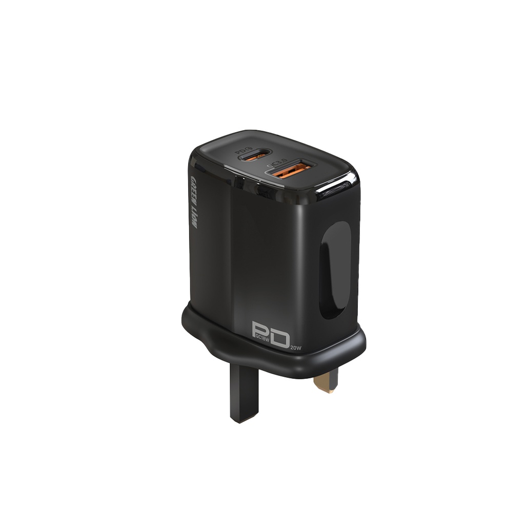 Green Lion QC3.0+PD(One-way solution)20W+TC-lPH data cable 1m Black/Orange