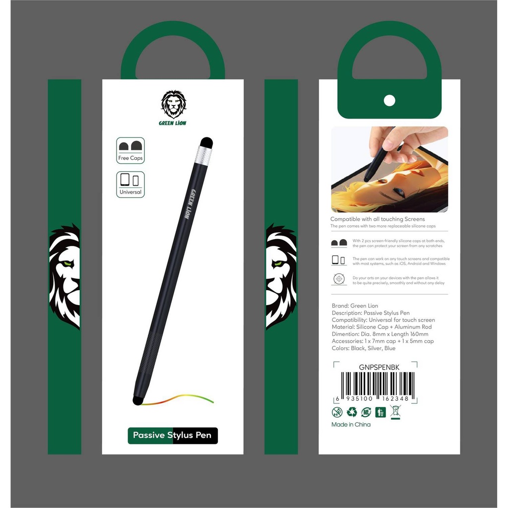 Green Lion Passive Stylus Pen free cap smooth writing sensitive response aluminum Rod